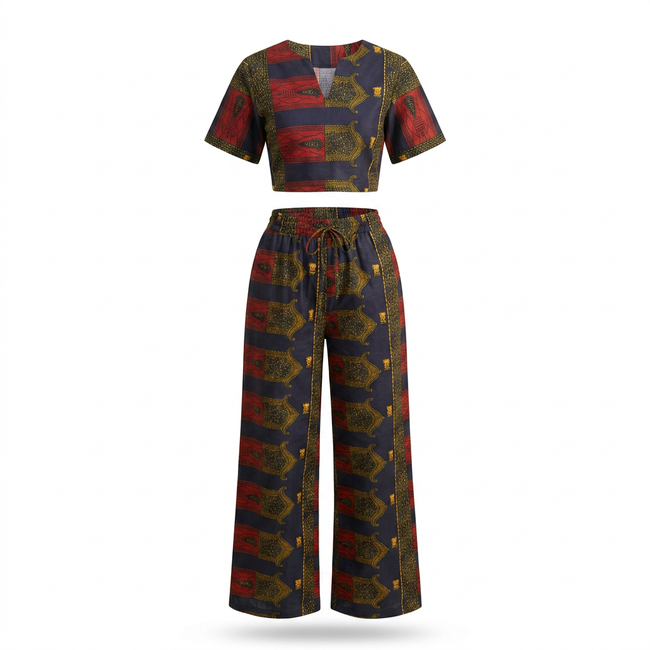 Ndemgbu Ankara Cotton Relaxed Palazzo Set - Elevated Comfort Hover Image