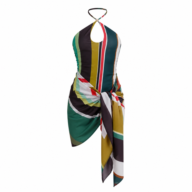 Audacious Multi-Stripe Halter Swimsuit Hover Image