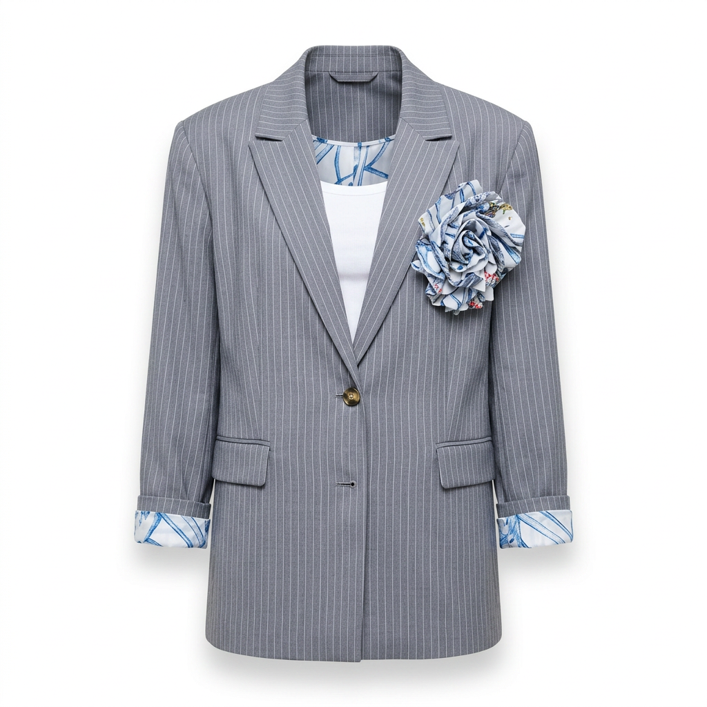 Women's Flower Pin Pinstripe Blazer, Macy's Exclusive-Molly Rogers Capsule Collection
