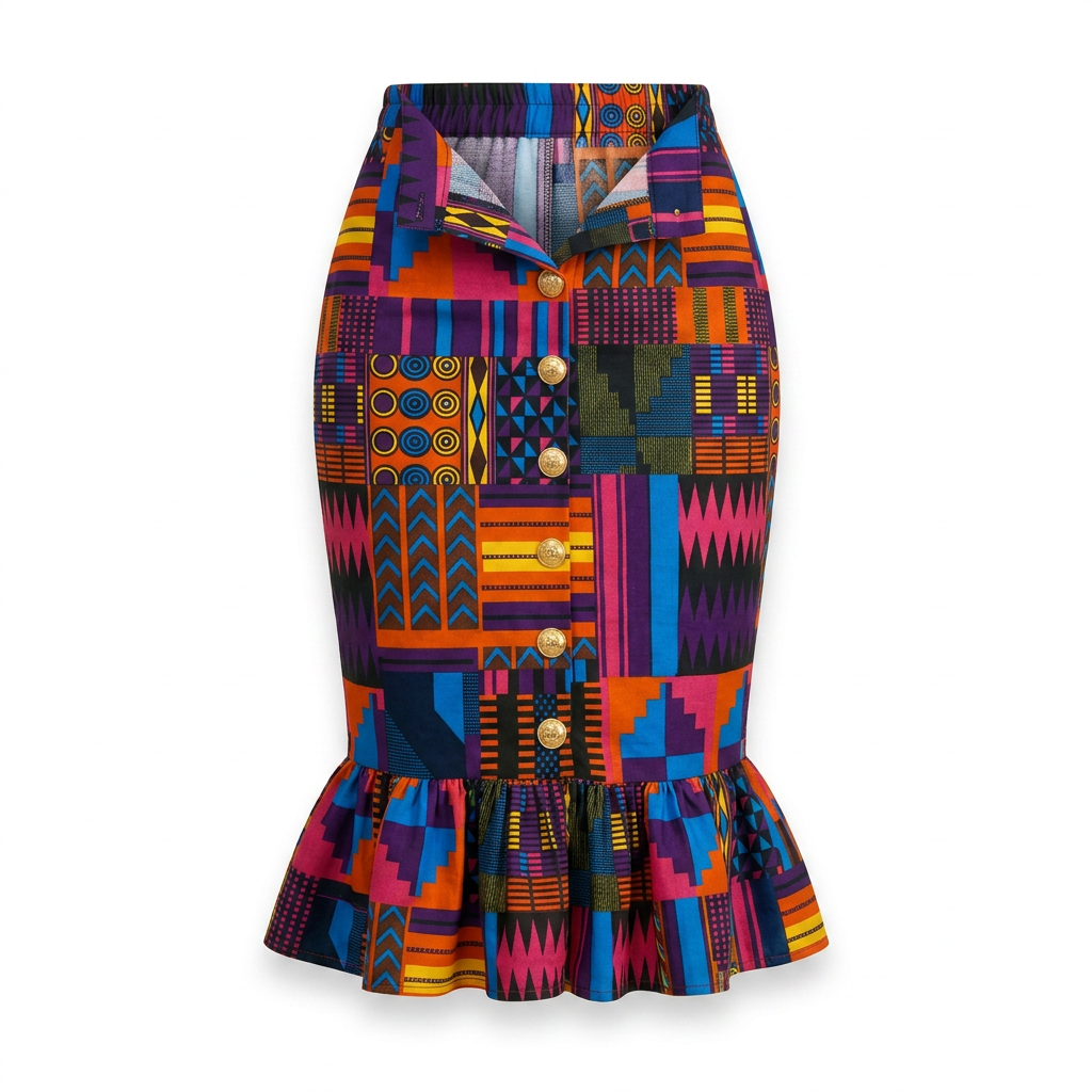 Nta Elastic-Waist Luxe Ankara Cotton Skirt - Effortless Sophistication