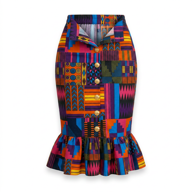 Nta Elastic-Waist Luxe Ankara Cotton Skirt - Effortless Sophistication Hover Image