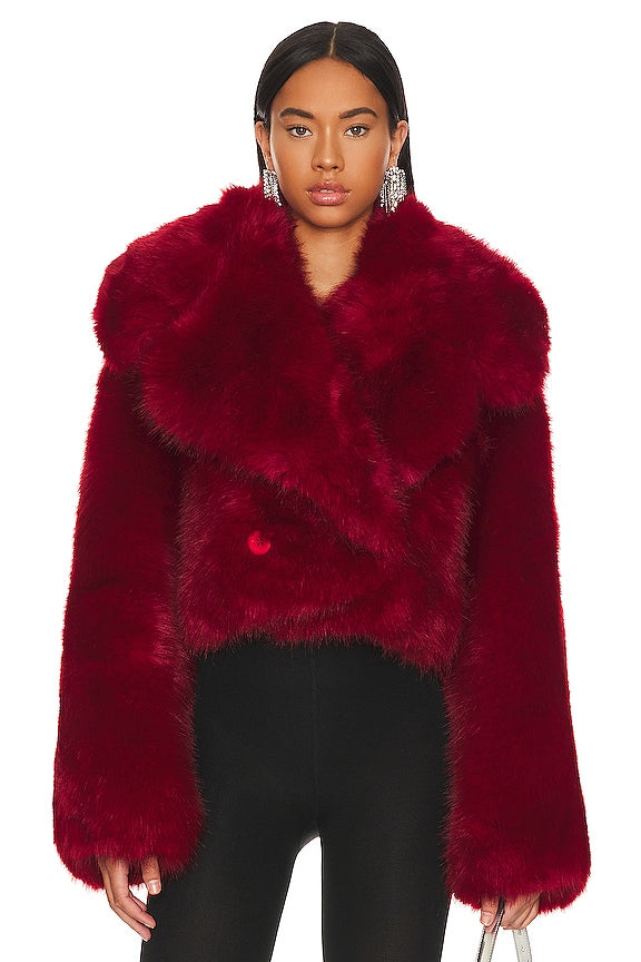 Adrienne Landau Faux Fur Jacket in Red