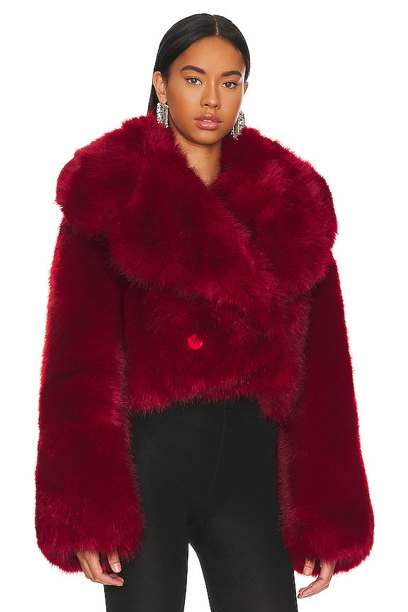 Adrienne Landau Faux Fur Jacket in Red