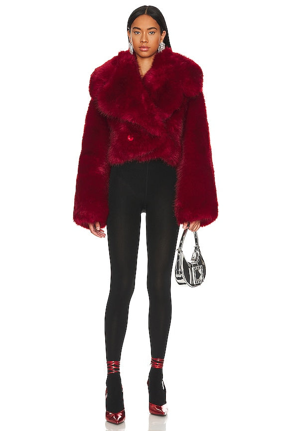 Adrienne Landau Faux Fur Jacket in Red