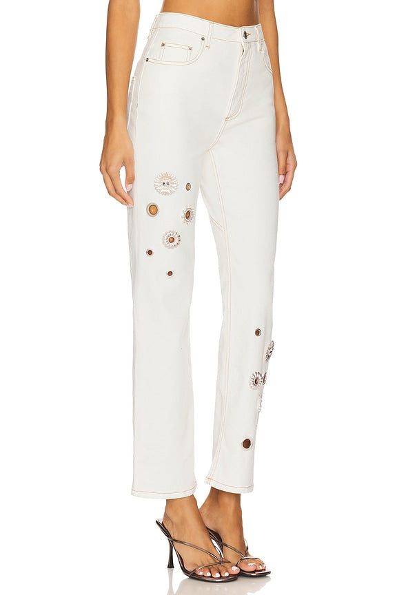 Crystal Grommet Straight Leg Jean