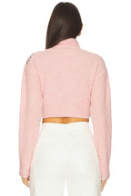 AREA Flower Cropped Turtleneck Sweater in Baby Pink