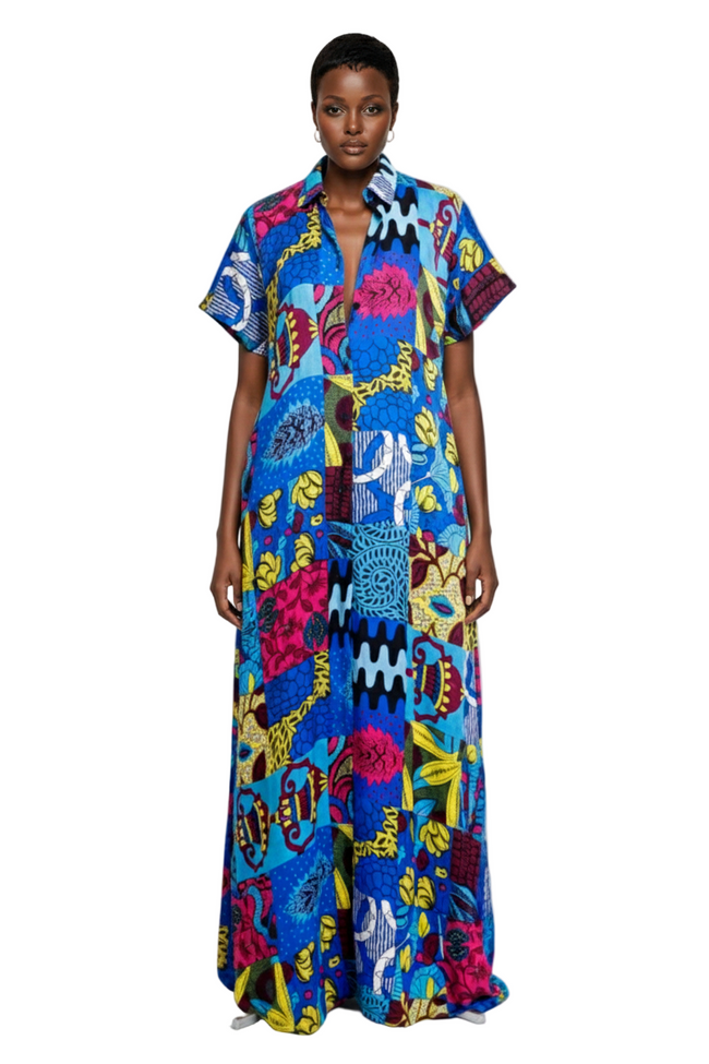 Adaobi Silk Ankara Kaftan Hover Image