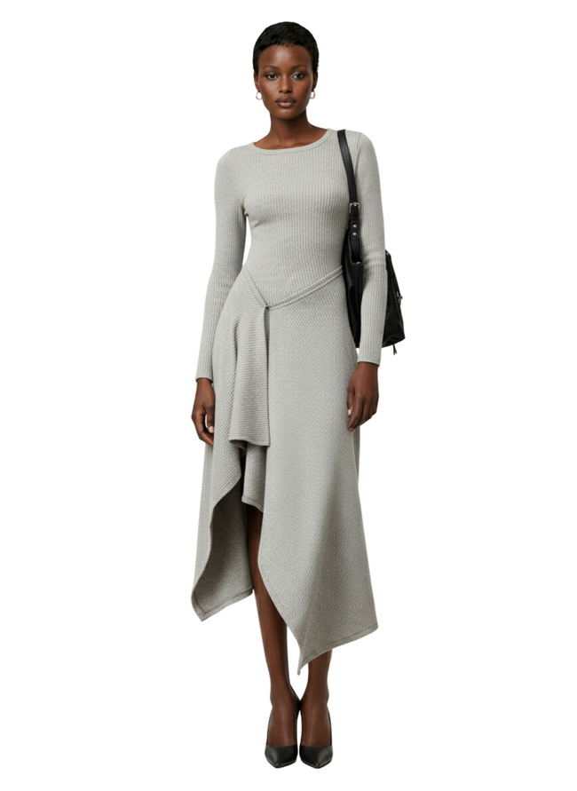 Airlisse Black & White Striped Asymmetrical Hem Dress Fall Cloth For Women Hover Image