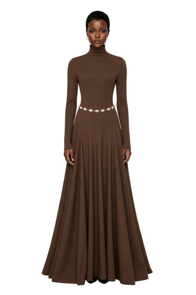 High Collar A-Line Long Dress Hover Image