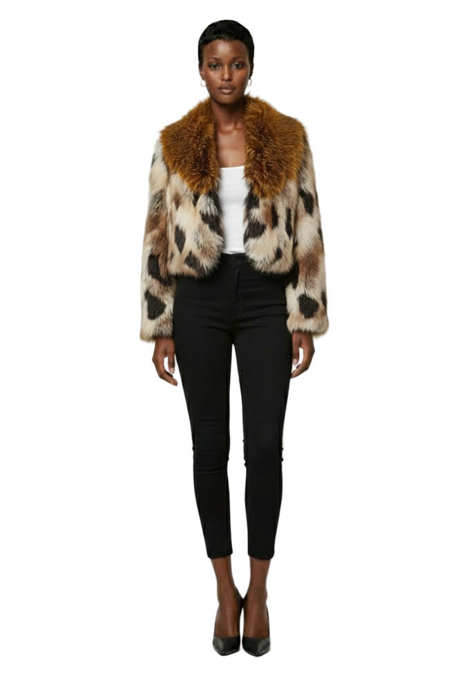 Amplova Women's Retro Leopard Print Faux Fur Jacket Hover Image