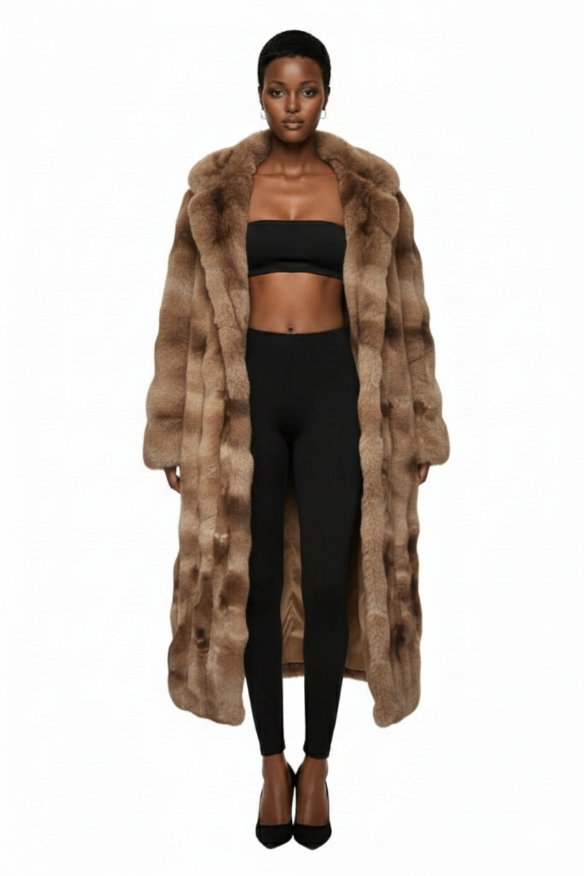 Anewsta Fashionable Elegant Faux Fur Hooded Long Coat