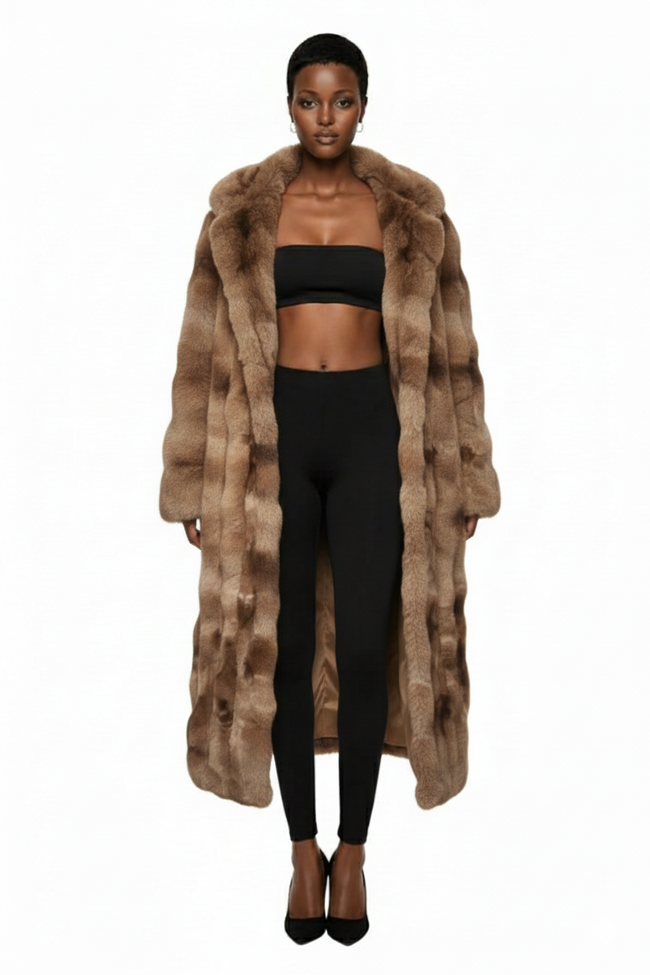 Anewsta Fashionable Elegant Faux Fur Hooded Long Coat Hover Image