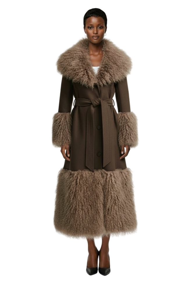 Long Overcoat With Fluffy Oversized Collar Hover Image
