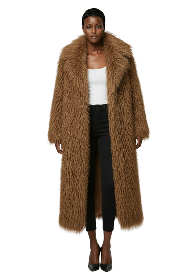 Anewsta Women's Elegant Fluffy Long Lapel Knitted Coat Hover Image