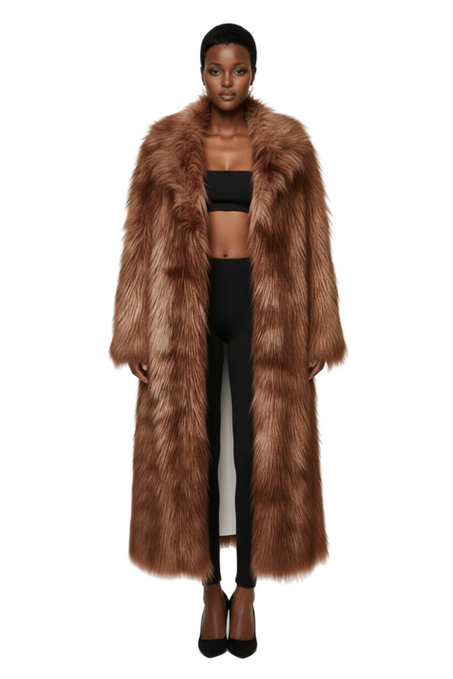 Anewsta Fashionable Faux Fur Collar Long Jacket Hover Image