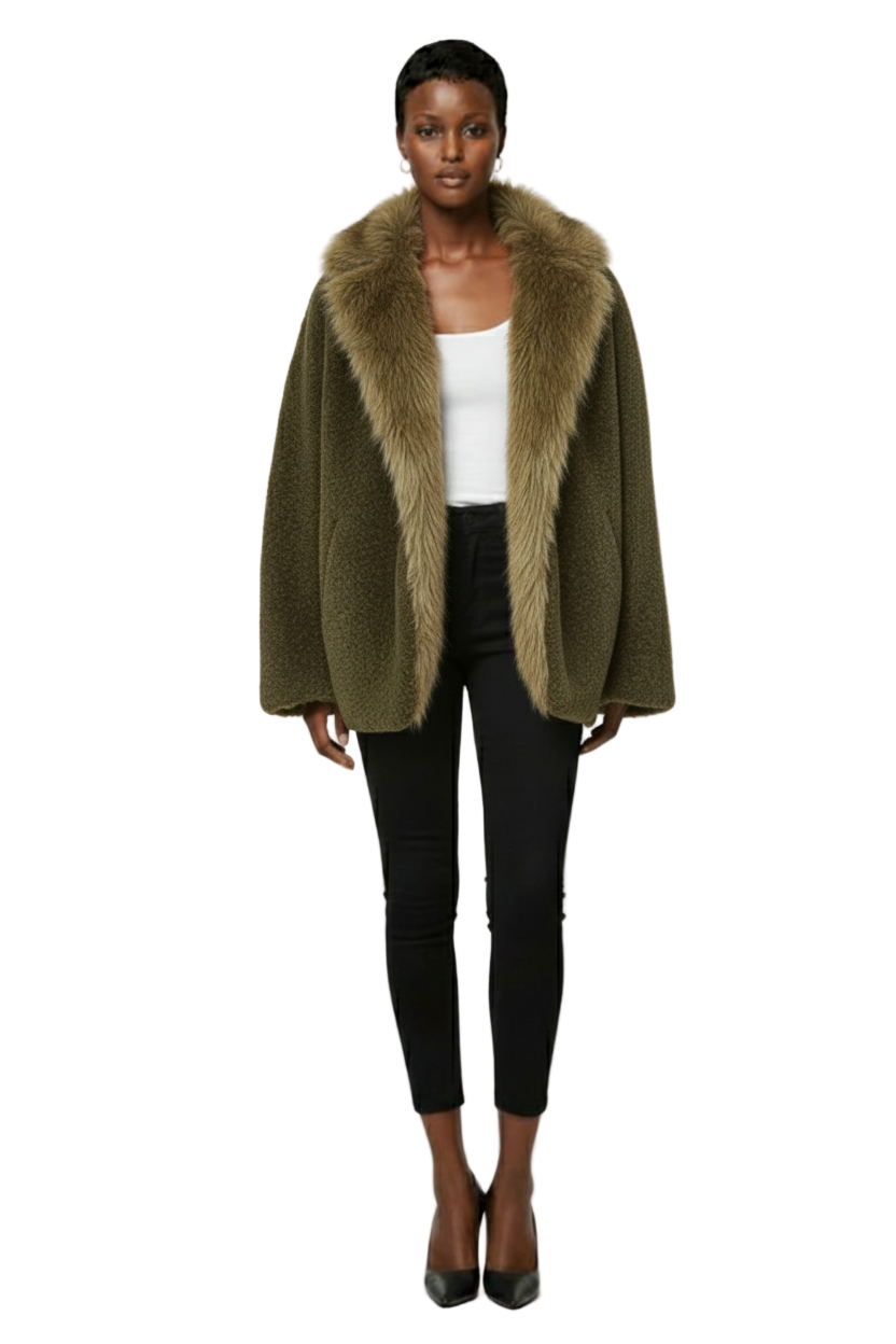 Arave Women's Plush Patchwork Fur Collar Curved Placket O-Shaped Version