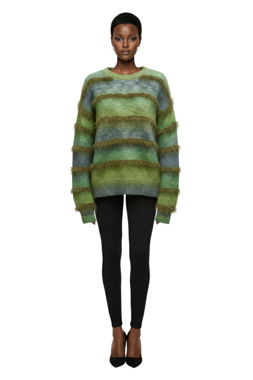 Aveloria Affinna Colorblock Faux Fur Fringe Ombre Striped