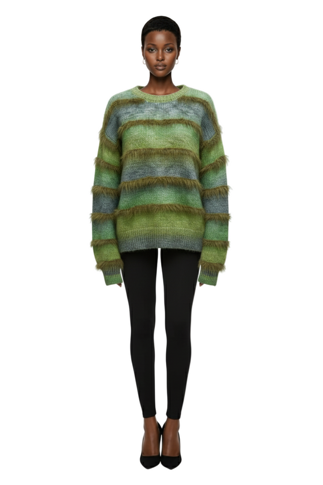 Aveloria Affinna Colorblock Faux Fur Fringe Ombre Striped Hover Image
