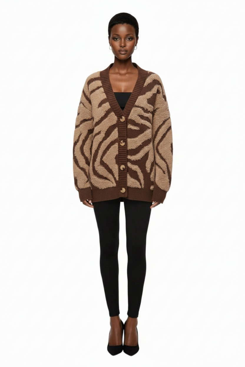 Aveloria Affinna Graphic Pattern Drop Shoulder Cardigan