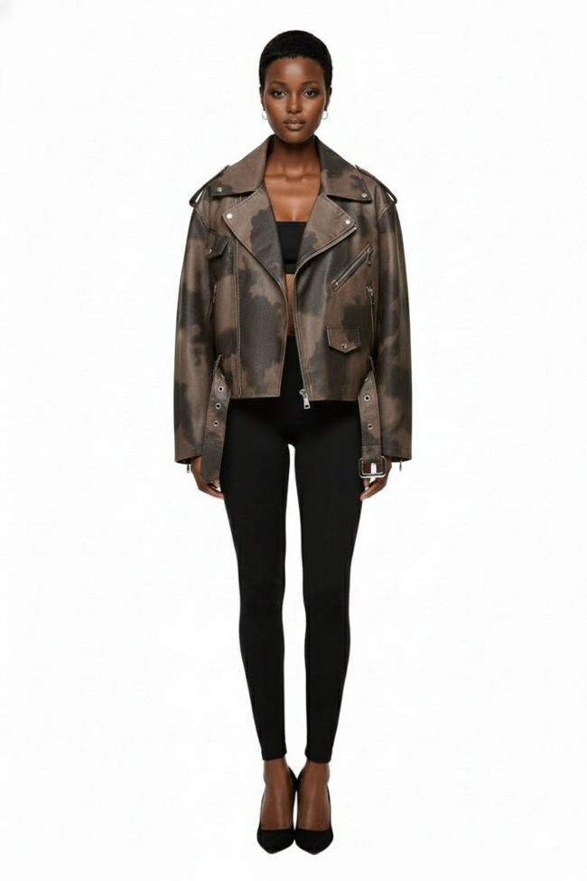 Aveloria Affinna Retro Style New Vintage Brown Motorcycle Jacket Hover Image