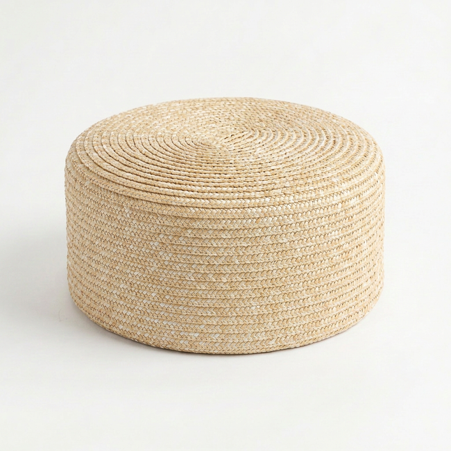 Grounded Straw Flat Pill Box Hat - Natural Hover Image