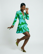 Vibrant Printed Ruffle Wrap Dress