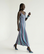 Vibrant Striped Knit Midi Dress