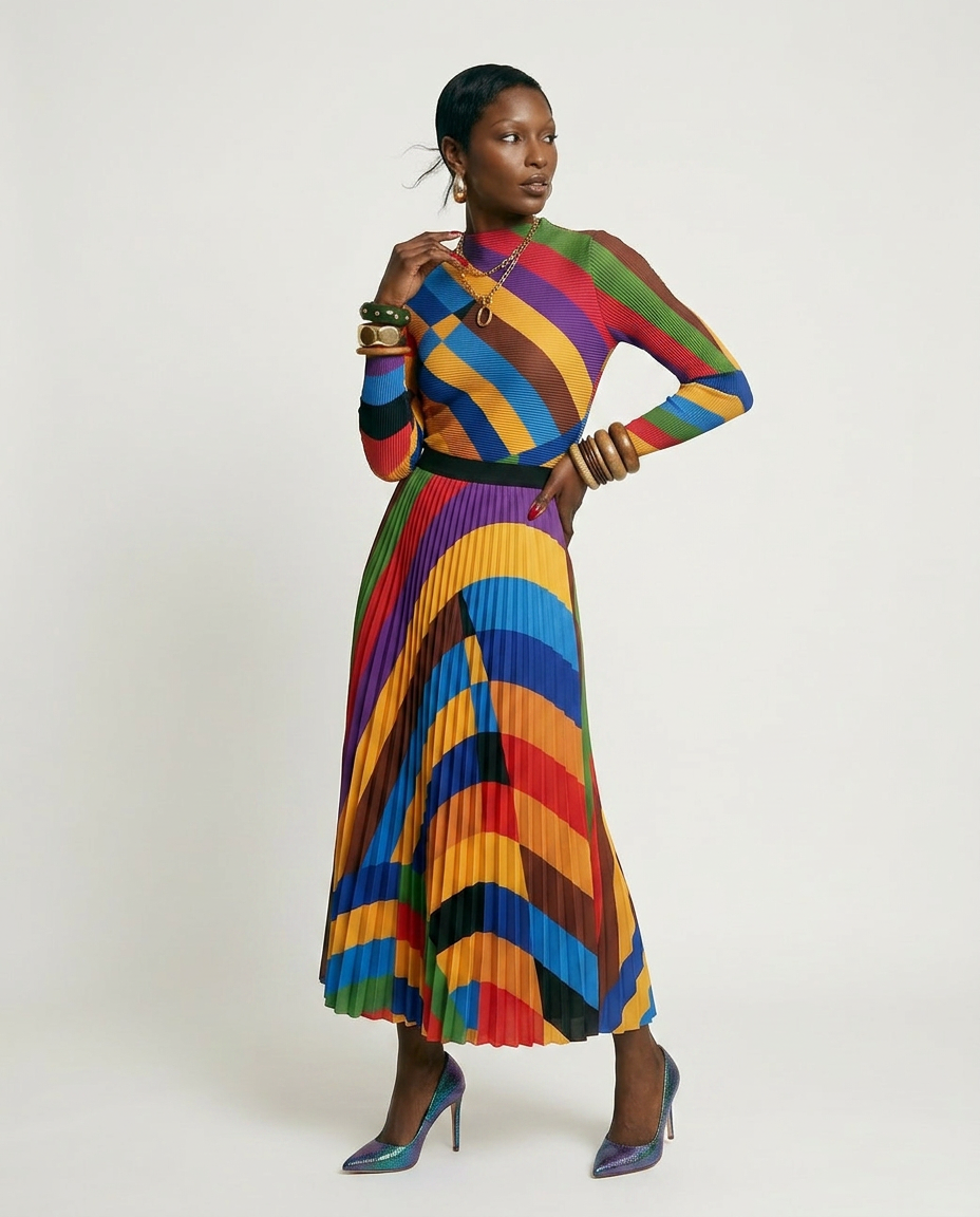 Vibrant Pleated Striped Two-Piece Set
