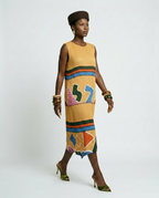Vibrant Geometric Pleated Midi Dress