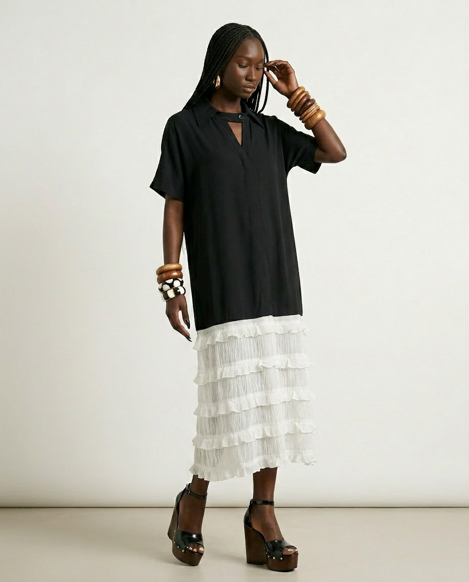 Liberated Tiered Contrast Maxi Dress
