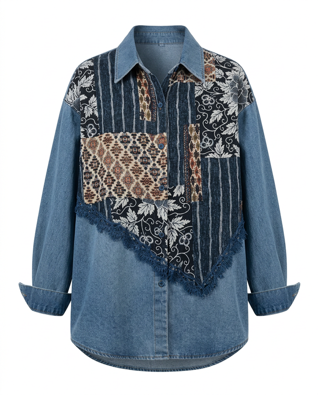 Free Spirit Patchwork Denim Blouse Hover Image