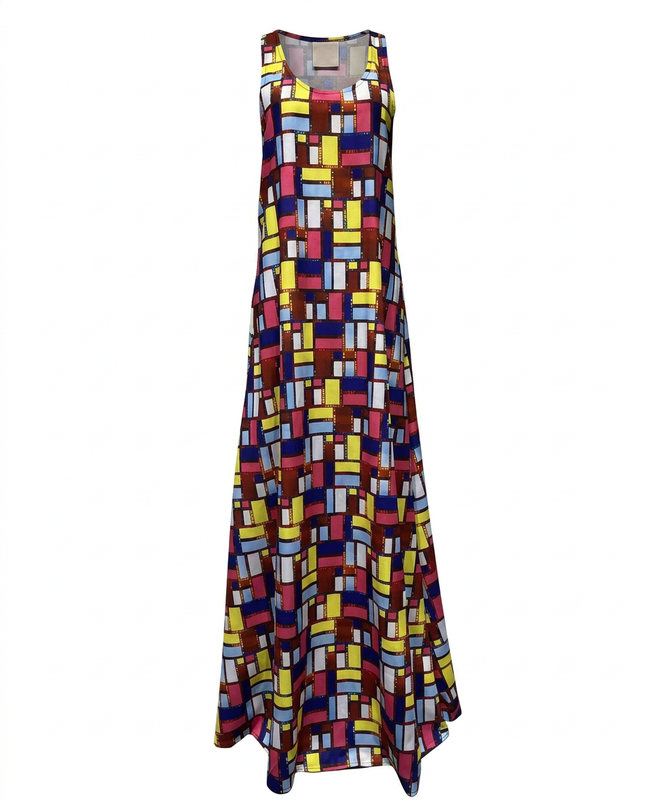 Vibrant Geometric Print Maxi Dress Hover Image