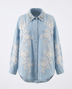 Divine Pearl Floral Denim Blouse
