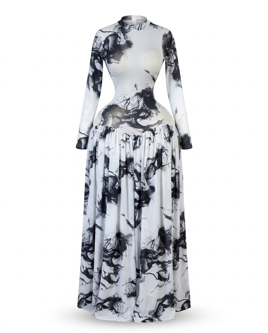 Abundant Printed Pleated Maxi Dress