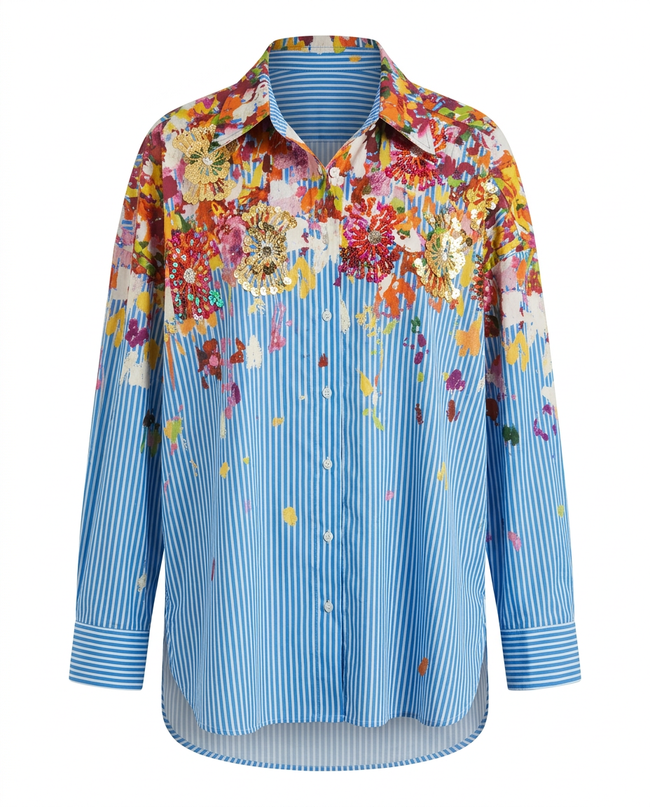 Spirited Striped Floral Blouse Hover Image