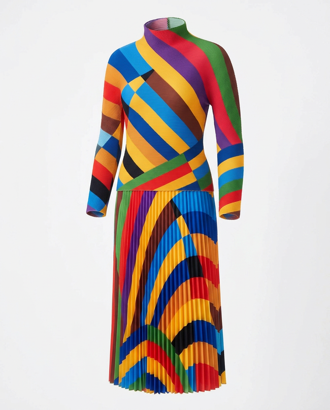 Vibrant Pleated Striped Two-Piece Set Hover Image