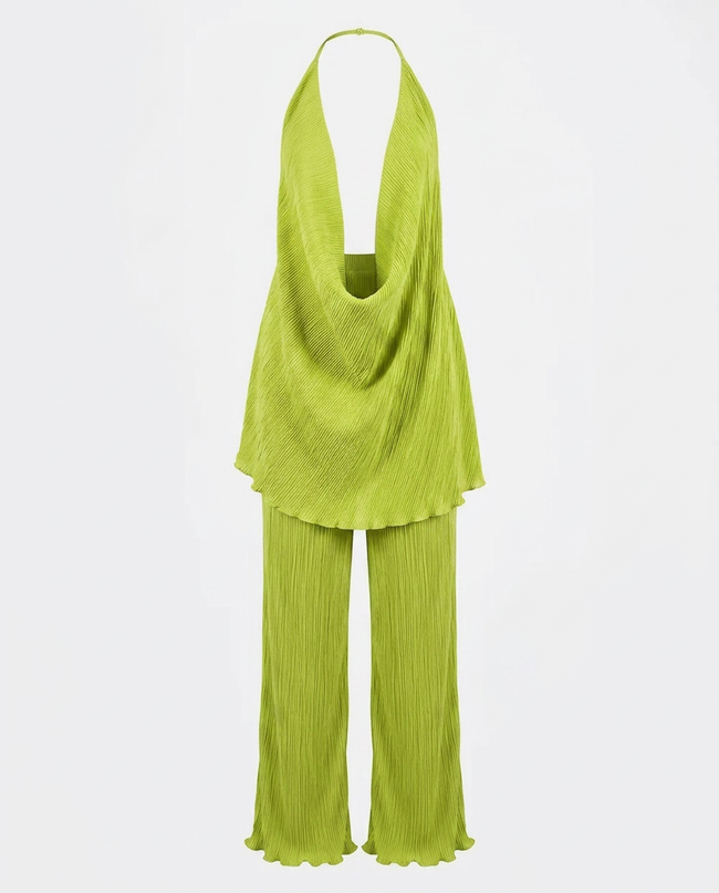 Vibrant Halter Wide-Leg Two-Piece Set Hover Image