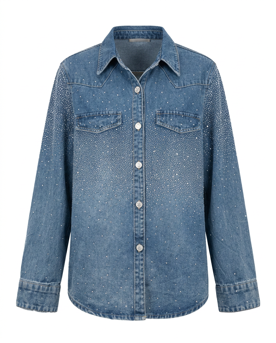 Radiant Rhinestone Denim Shirt