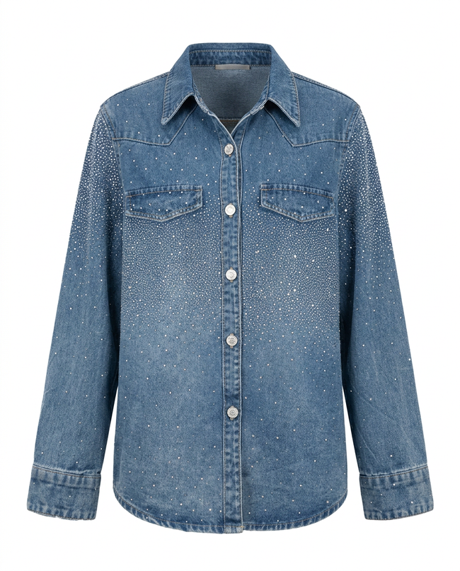 Radiant Rhinestone Denim Shirt Hover Image