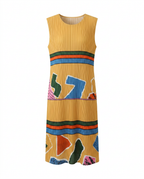 Vibrant Geometric Pleated Midi Dress
