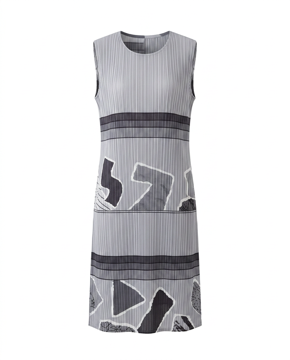 Vibrant Geometric Pleated Midi Dress