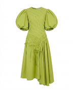 Vibrant Pleated Puff Sleeve Dress