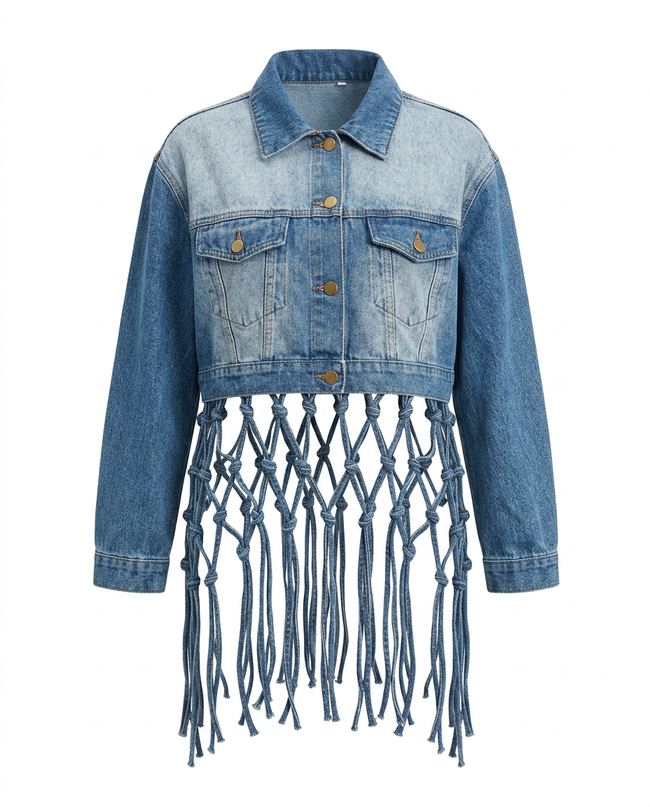 Bold Woven Tassel Denim Jacket Hover Image