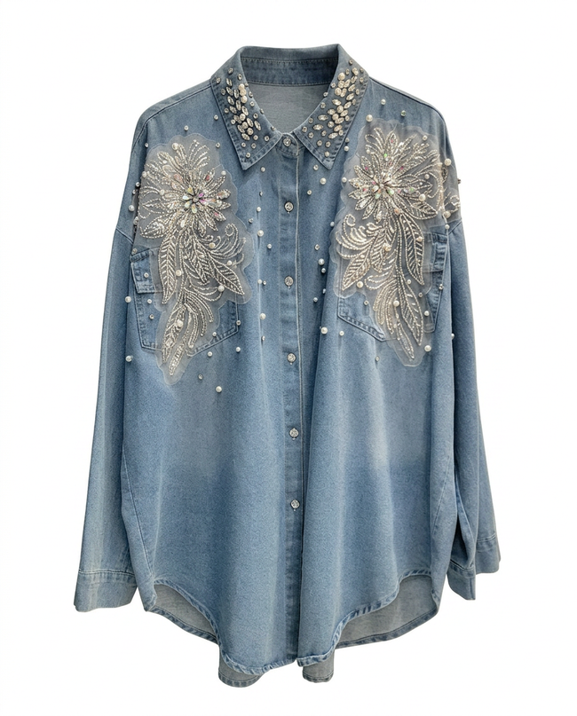 Undaunted Rhinestone Embroidered Blouse Hover Image