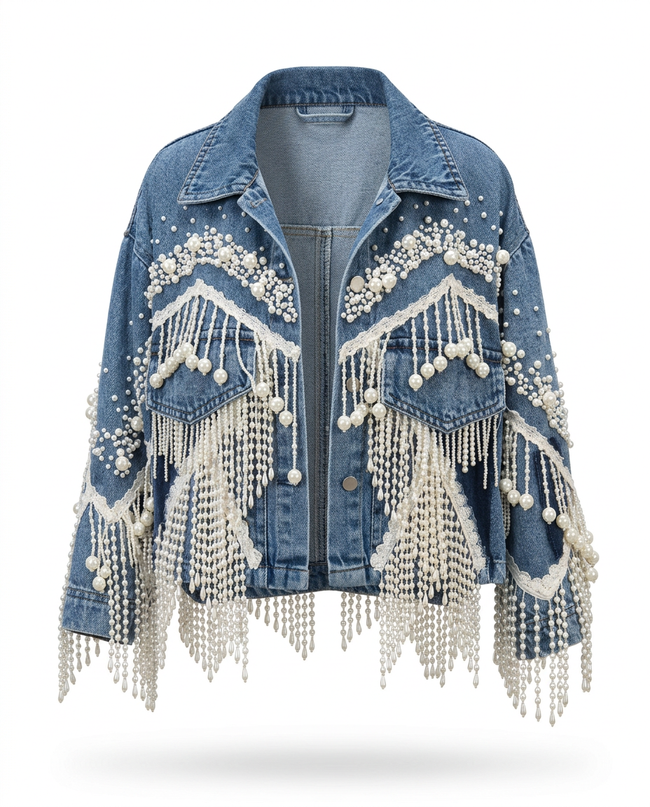 Wild Heart Pearl Tassel Denim Jacket Hover Image
