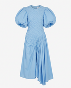 Vibrant Pleated Puff Sleeve Dress