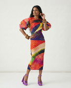 Vibrant Printed Pleated Maxi Dress