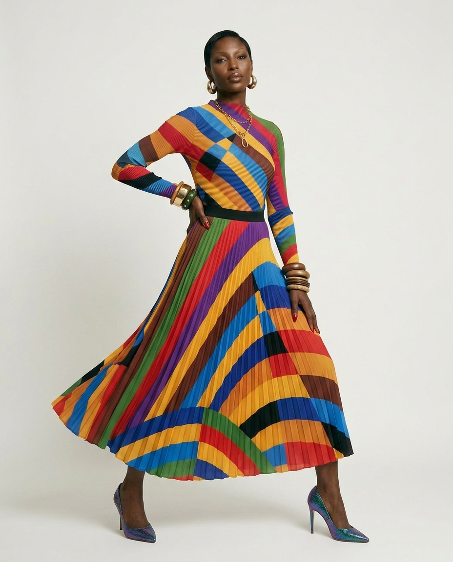 Vibrant Pleated Striped Two-Piece Set