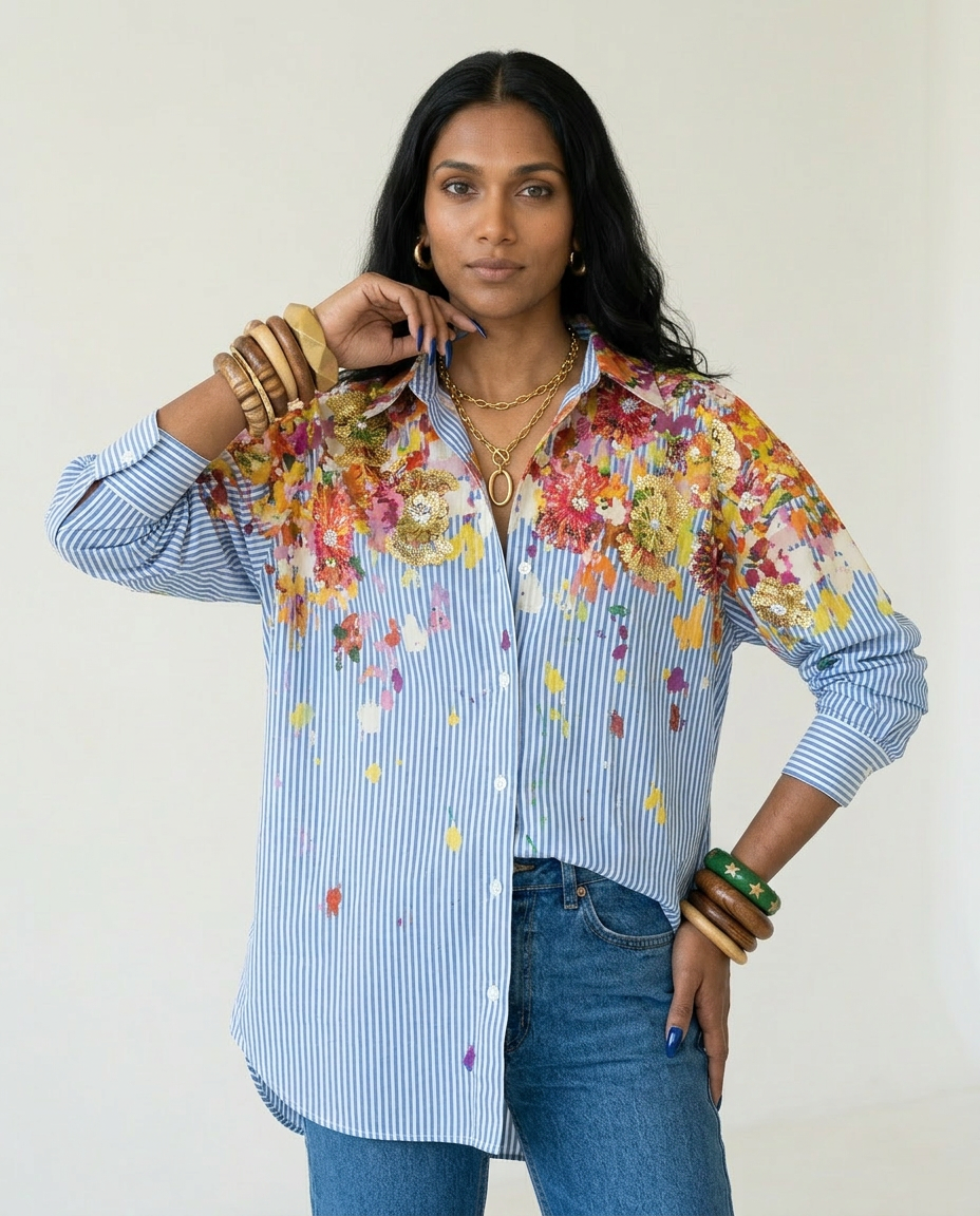 Spirited Striped Floral Blouse