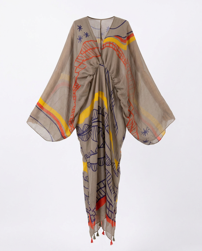 Wanderlust Graffiti Print Tassel Kaftan Hover Image